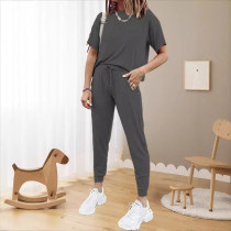 Women's Outfit Short Sleeve Pullover Drawstring Long Pants Tracksuit