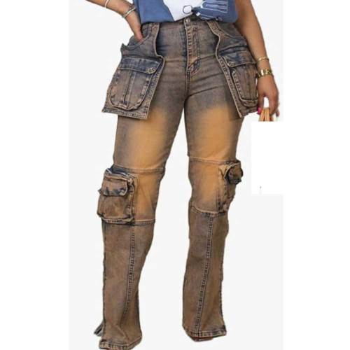 Fashion Casual Patchwork Multi-pocket Harmonica Jeans