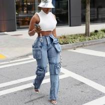 Fashion Casual Patchwork Multi-pocket Harmonica Jeans