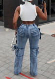 Fashion Casual Patchwork Multi-pocket Harmonica Jeans