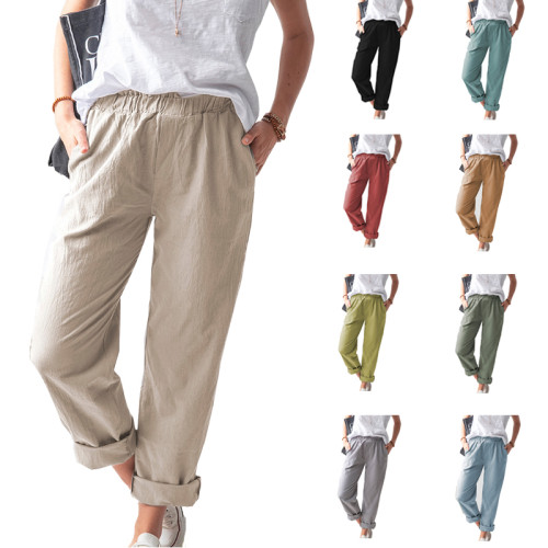 Casual Cotton Linen Straight Trousers