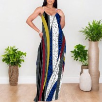 Casual Digital Printing Straps V Neck Long Dresses