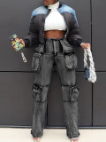 Fashion Casual Patchwork Multi-pocket Harmonica Jeans