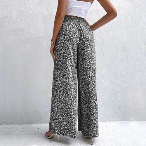 Women's Floral High Waisted Ruffle Wide Leg Pants Boho Summer Beach Palazzo Pants