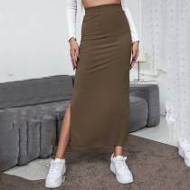 Women's Casual Split Side Rib Knit Long Pencil Skirt