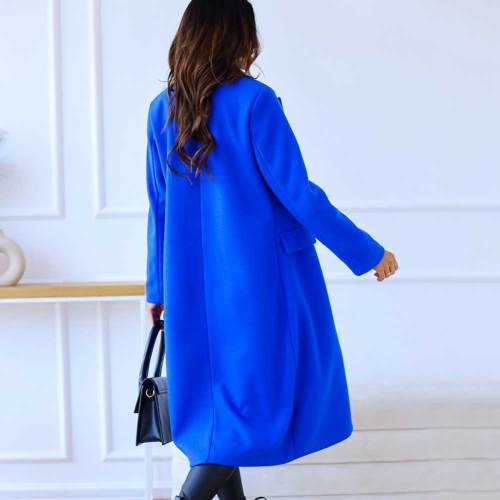 Double Breasted Woolen Coat Notched Collar Winter Long Jacket Outerwear