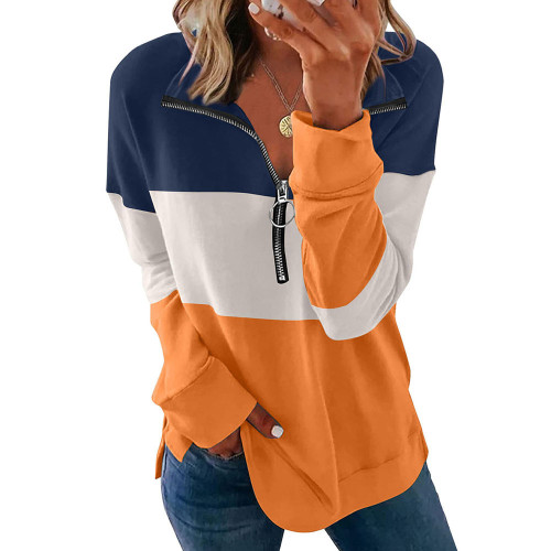 Women Colorblock Sweatshirt Plain Bagggy Matching Tops Fall Clothes