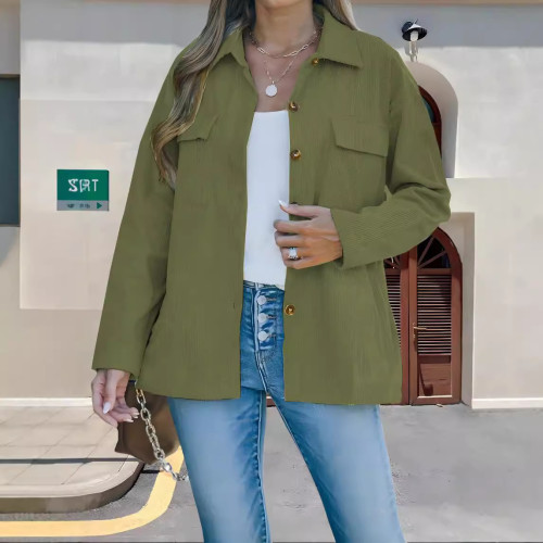 Women's POLO Collar Waffle Knitted Shacket Button Down Shirts