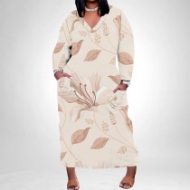 1 Piece Custom Casual Print V Neck Long Sleeve Plus Size Maxi Dress