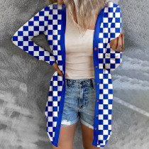 Checkered Button Up Long Cardigan