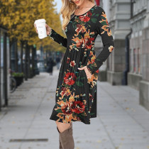 Women Casual Long Sleeve Dresses Empire Waist Loose Dress with Pockets