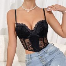 Women's Lace Bralette Crop Tops Lingerie Bustier Spaghetti Strap Corset Bra Top