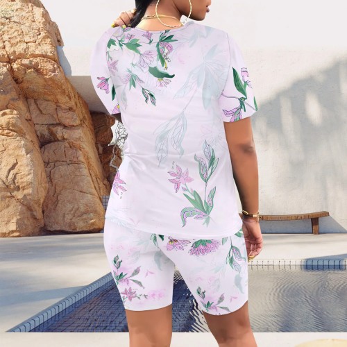 1 Piece Custom Casual Print Short Sleeve Short Set