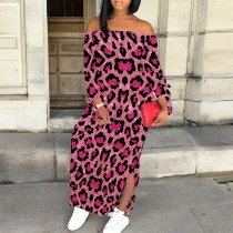 1 Piece Custom Casual Print Long Sleeve Off Shoulder Maxi Dress