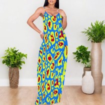 Casual Digital Printing Straps V Neck Long Dresses