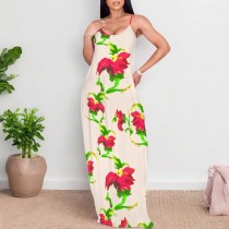 Casual Digital Printing Straps V Neck Long Dresses