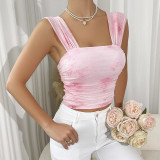 Teen Girl Elegant & Flower Print Pleated Square Neck Camisole Top