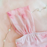 Teen Girl Elegant & Flower Print Pleated Square Neck Camisole Top