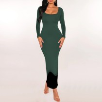 Casual Digital Printing Square Neck Long Sleeve Long Dress