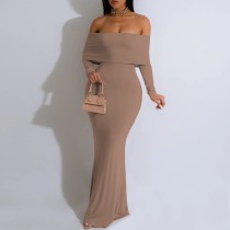 Casual Digital Printing Off Shoulder Long Sleeve Long Dress