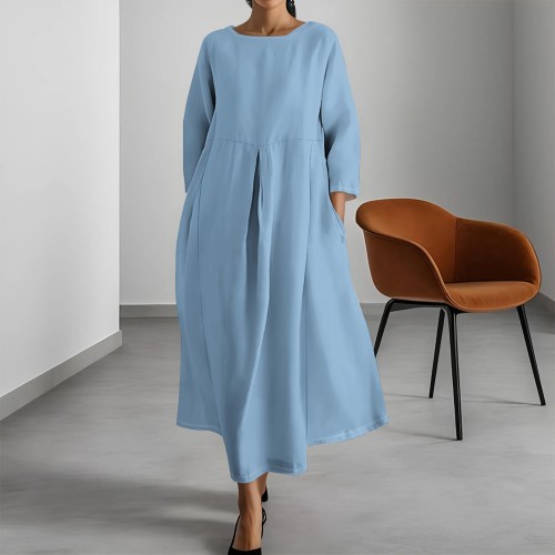 Casual Digital Printing Long Sleeve Crewneck Solid Comfy Loose Fall Dresses