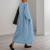 Casual Digital Printing Long Sleeve Crewneck Solid Comfy Loose Fall Dresses
