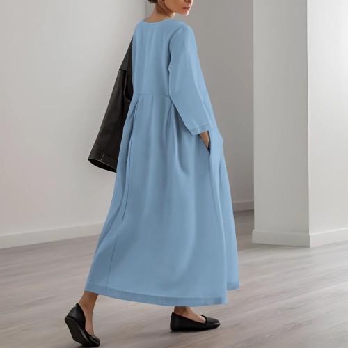 Casual Digital Printing Long Sleeve Crewneck Solid Comfy Loose Fall Dresses