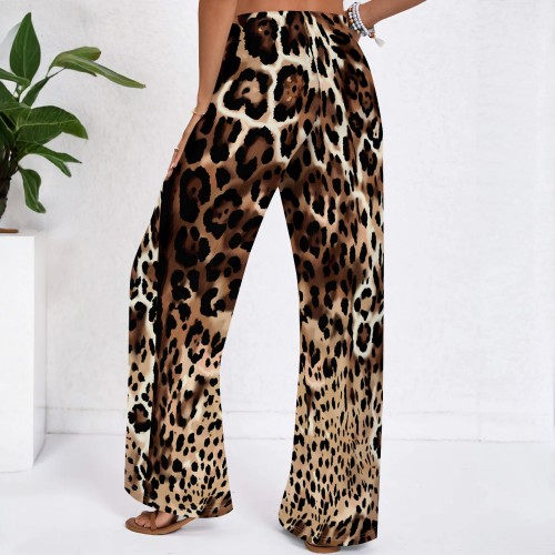 Casual Leopard Print Patchwork Loose Mid Waist Full Print Bottoms