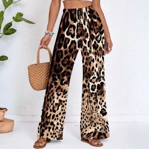Casual Leopard Print Patchwork Loose Mid Waist Full Print Bottoms