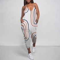 Casual Digital Printing V Neck Straps Jumpsuits