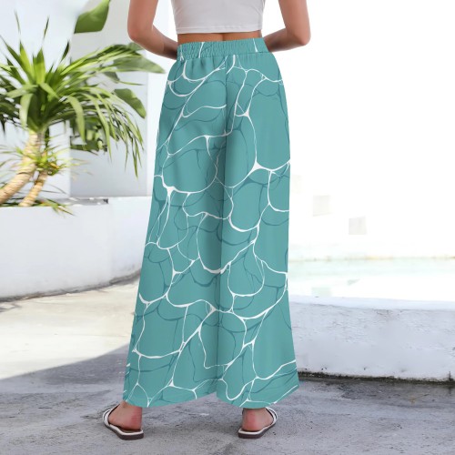 Casual Leopard Print Wide Leg Beach High Waist Pocket Pants