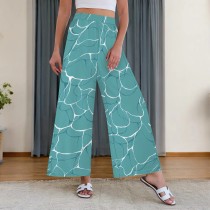Casual Leopard Print Wide Leg Beach High Waist Pocket Pants