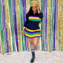Casual Sports Striped Positioning Print Pleated Skirt Two-piece Set