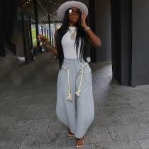 Women Straight Pants Hemp Rope Trousers Pants with Pockets