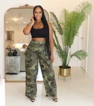 Women Camo Cargo Pants High Waist Wide Leg Trousers