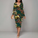 1 Piece Custom Casual Print V Neck Midi Dresses