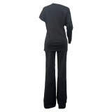 Casual Solid Color Patchwork Oblique Collar Long Sleeve Two Pieces
