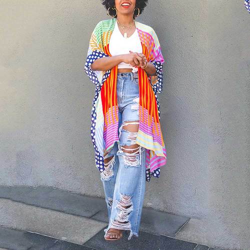 Fashion Digital Positioning Printing Slit Sleeves Kimono