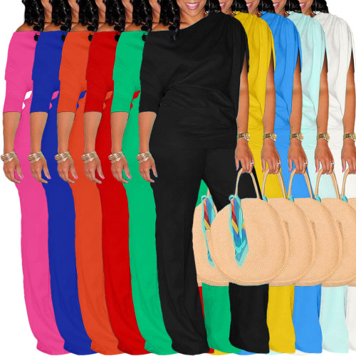 Casual Solid Color Patchwork Oblique Collar Long Sleeve Two Pieces