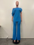 Casual Solid Color Patchwork Oblique Collar Long Sleeve Two Pieces