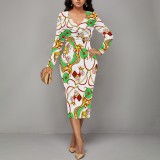 1 Piece Custom Casual Print V Neck Midi Dresses