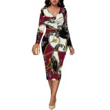 1 Piece Custom Casual Print V Neck Midi Dresses