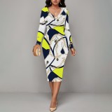 1 Piece Custom Casual Print V Neck Midi Dresses