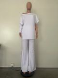 Casual Solid Color Patchwork Oblique Collar Long Sleeve Two Pieces