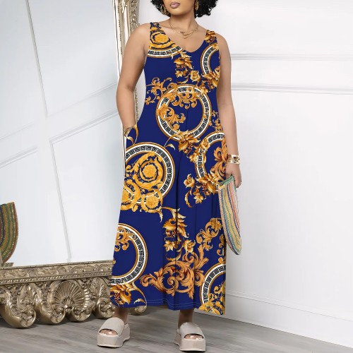 1 Piece Custom Casual Print V Neck Sleeveless Wide Leg Jumpsuits