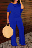 Casual Solid Color Patchwork Oblique Collar Long Sleeve Two Pieces