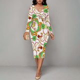 1 Piece Custom Casual Print V Neck Midi Dresses