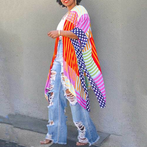 Fashion Digital Positioning Printing Slit Sleeves Kimono