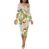 1 Piece Custom Casual Print V Neck Midi Dresses