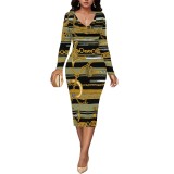 1 Piece Custom Casual Print V Neck Midi Dresses